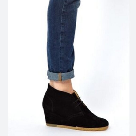 Clarks Originals Black Yarra Suede Platform Wedge Lace Up Ankle Boots Booties - Picture 9 of 10